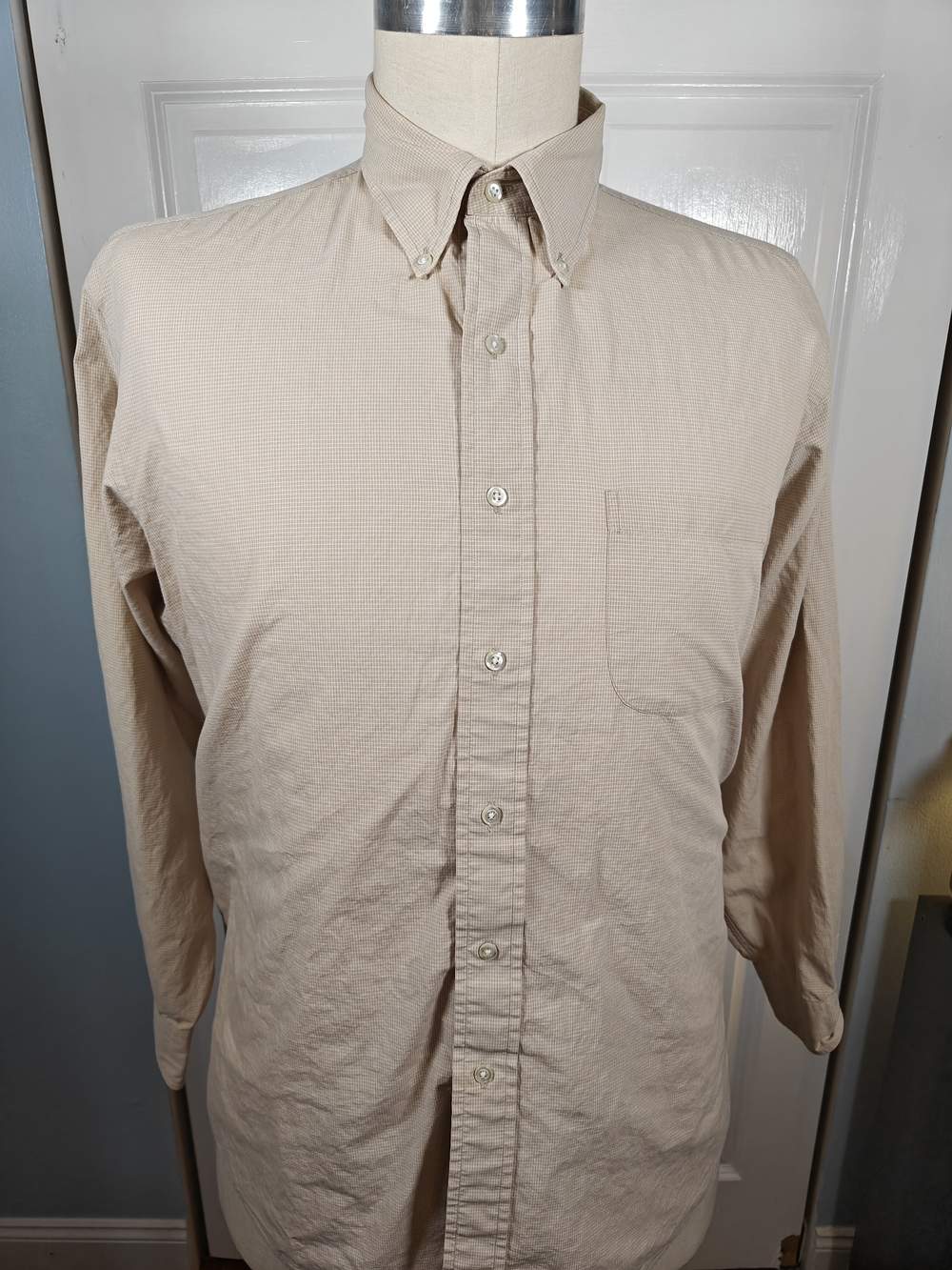 Brooks Brothers Mens 17.5x36 Beige Tan Button Down Dress Shirt